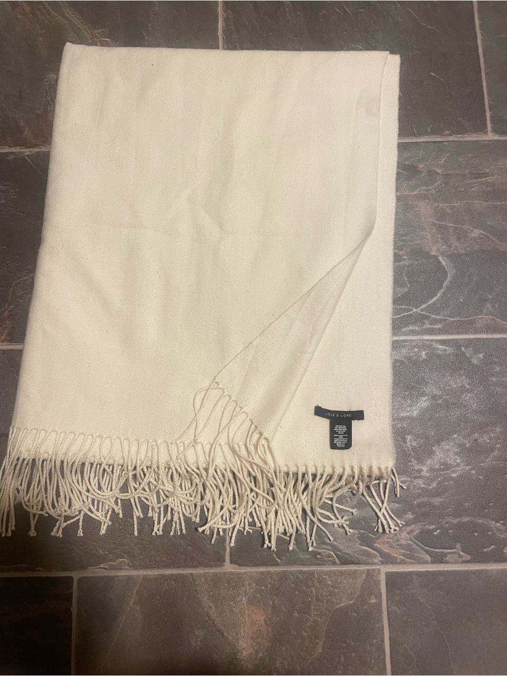 LOVE and LORE Cream Fringe Scarf
